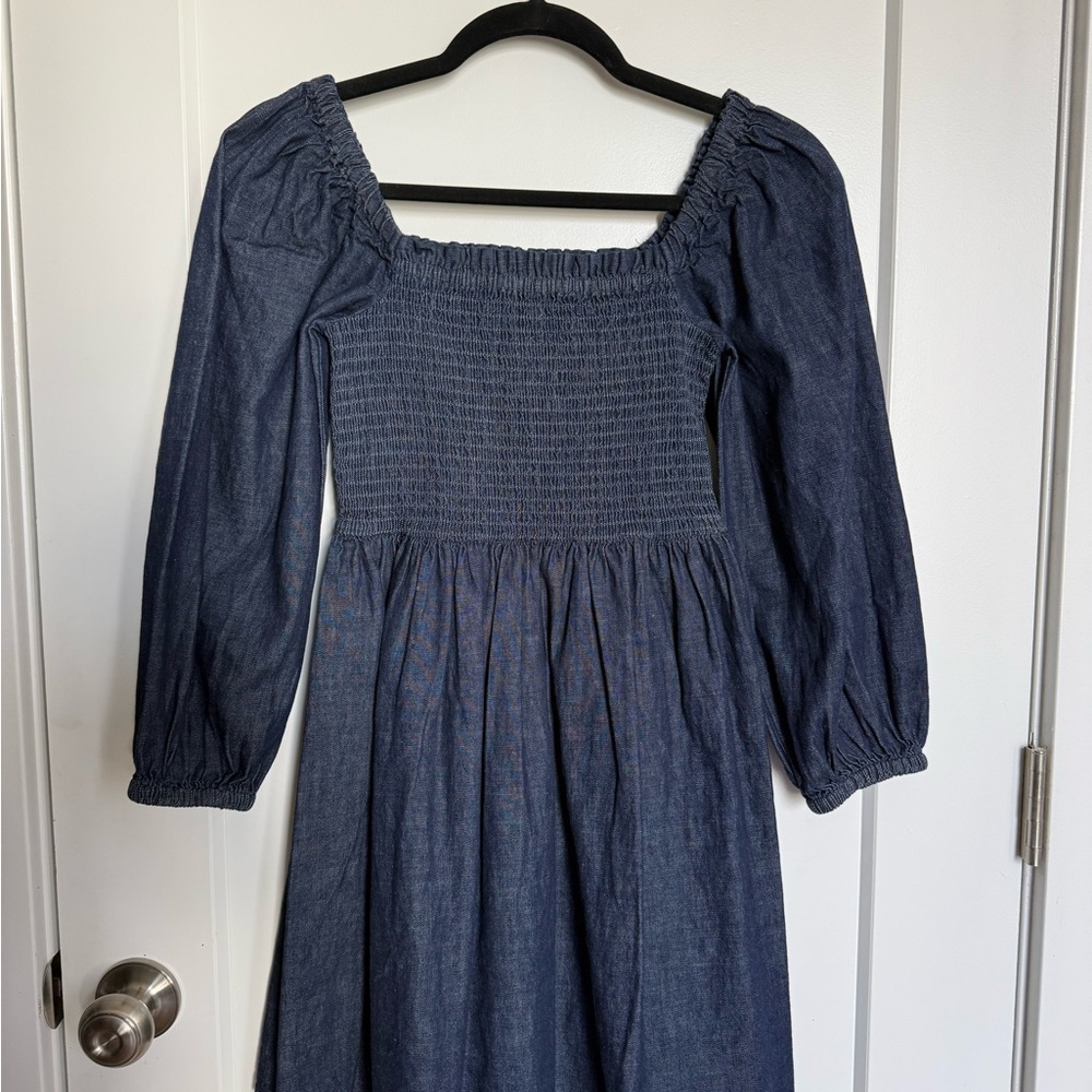 J. Crew Dark Indigo Smocked Top with Square Neck Jean Dress